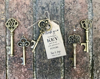 Skeleton Key Bottle Openers with Customized Tags Mixed Style * Antique Key Wedding Favors * Personalized Tags * Custom Party Event Favors