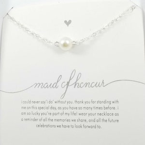 Colar de madrinha de casamento com pérolas em prata ou ouro - Presente de dama de honra com cartão de agradecimento - Joias para festa de noiva, lembrancinha de casamento, presente de festa de noiva