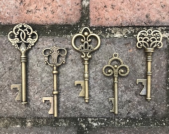 Bronze + Silver Vintage Beer Bottle Opener Skeleton Key Shape Opener in Antique Rustic Decoration