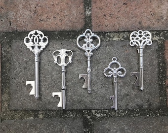 Skeleton Key Bottle Openers Silver * Assorted Designs * Antique Key Wedding Favors * Party Favors * Personalized Vintage Steampunk Rustic