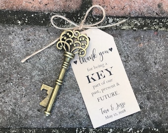Skeleton Key Bottle Opener Wedding Favors  * Customized Personalized Tags * Antique Key Wedding Favors * Custom Party Event Guest Favors