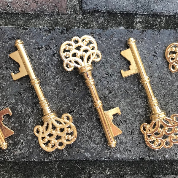 Skeleton Key Bottle Openers Gold Brass * Antique Key Wedding Favors * Custom Favors * Personalized Vintage Steampunk Key Beer Bottle Opener