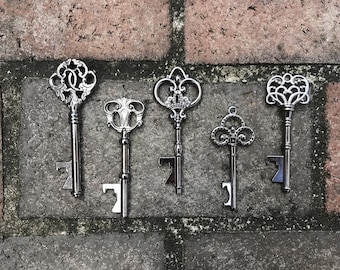 Skeleton Key Bottle Openers Gunmetal * Assorted Designs * Antique Key Wedding Favors * Party Favors * Personalized Vintage Steampunk Rustic