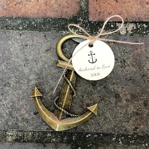 Anchor Bottle Opener Wedding Favors w Custom Printed Tags * Nautical Coastal Beach Tropical Party Favor * Coast Guard Navy Graduation Party
