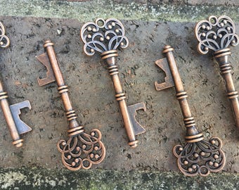Skeleton Key Bottle Openers Copper * Antique Key Wedding Favors * Custom Favors * Personalized Vintage Steampunk Key Beer Bottle Opener
