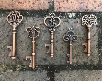 Skeleton Key Bottle Openers Copper * Assorted Designs * Antique Key Wedding Favors * Party Favors * Personalized Vintage Steampunk Rustic