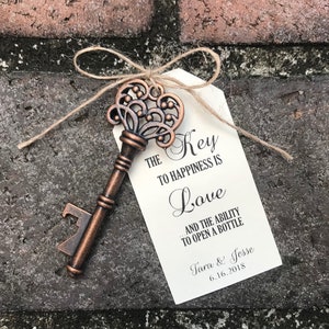 50 Skeleton Key Bottle Openers Customized Tags Personalized Printed Tags Antique Key Favors Key to Love Ability to Open a Bottle image 1