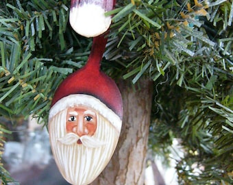 Curly Spoon Santa Christmas Ornament: Hand Painted Signed & Dated