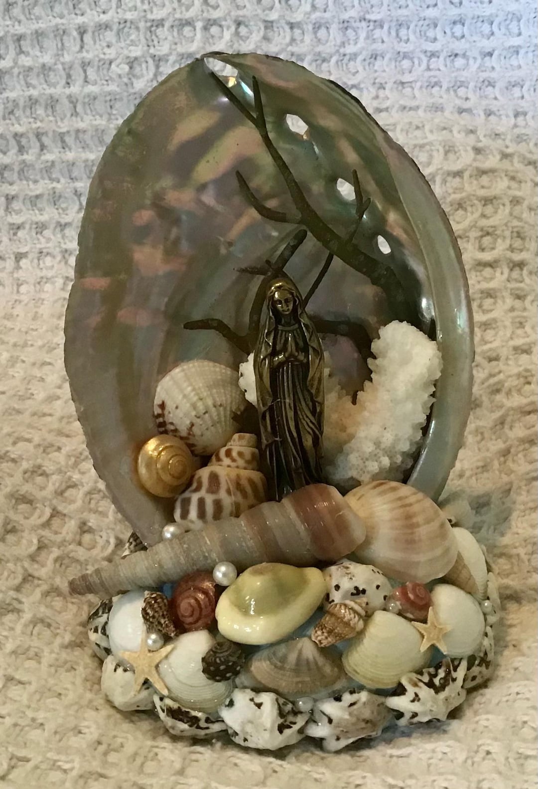 Saint Mary Shrine: Abalone Shell, Brass Statue, Seashell Frame - Etsy