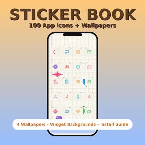 Sticker Book App Icons iOS 26 | 100 Aesthetic iPhone Icons, Wallpapers & Widgets | iPhone Homescreen Theme Pack, Instant Download