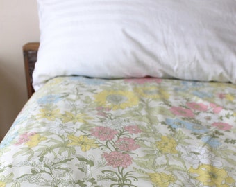 Vintage King Flat Sheet - Floral with Greens, Pinks, Yellows