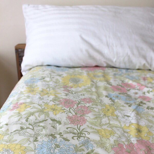 Vintage King Flat Sheet - Floral with Greens, Pinks, Yellows