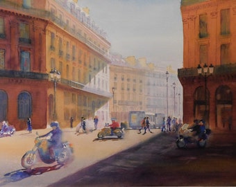 Paris street scene with Motorcycles