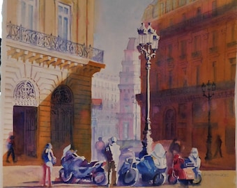 Motorcycles on a Paris Street