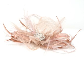 Rose Gold Blush Pink Cream Sequin Feather Fascinator Pillbox Hat Races Clip 4216