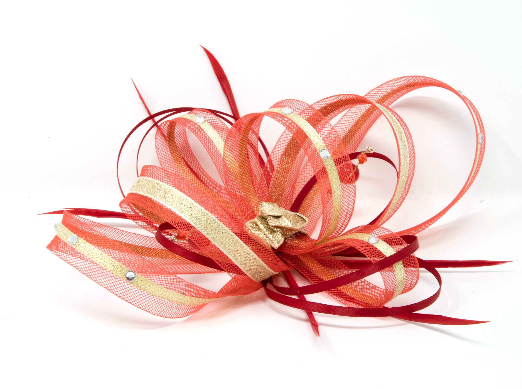 Red and Gold Fascinator With Diamantè 