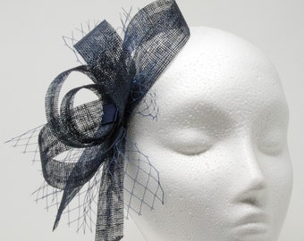 Navy blue fascinator on a comb, Alice band and clip.