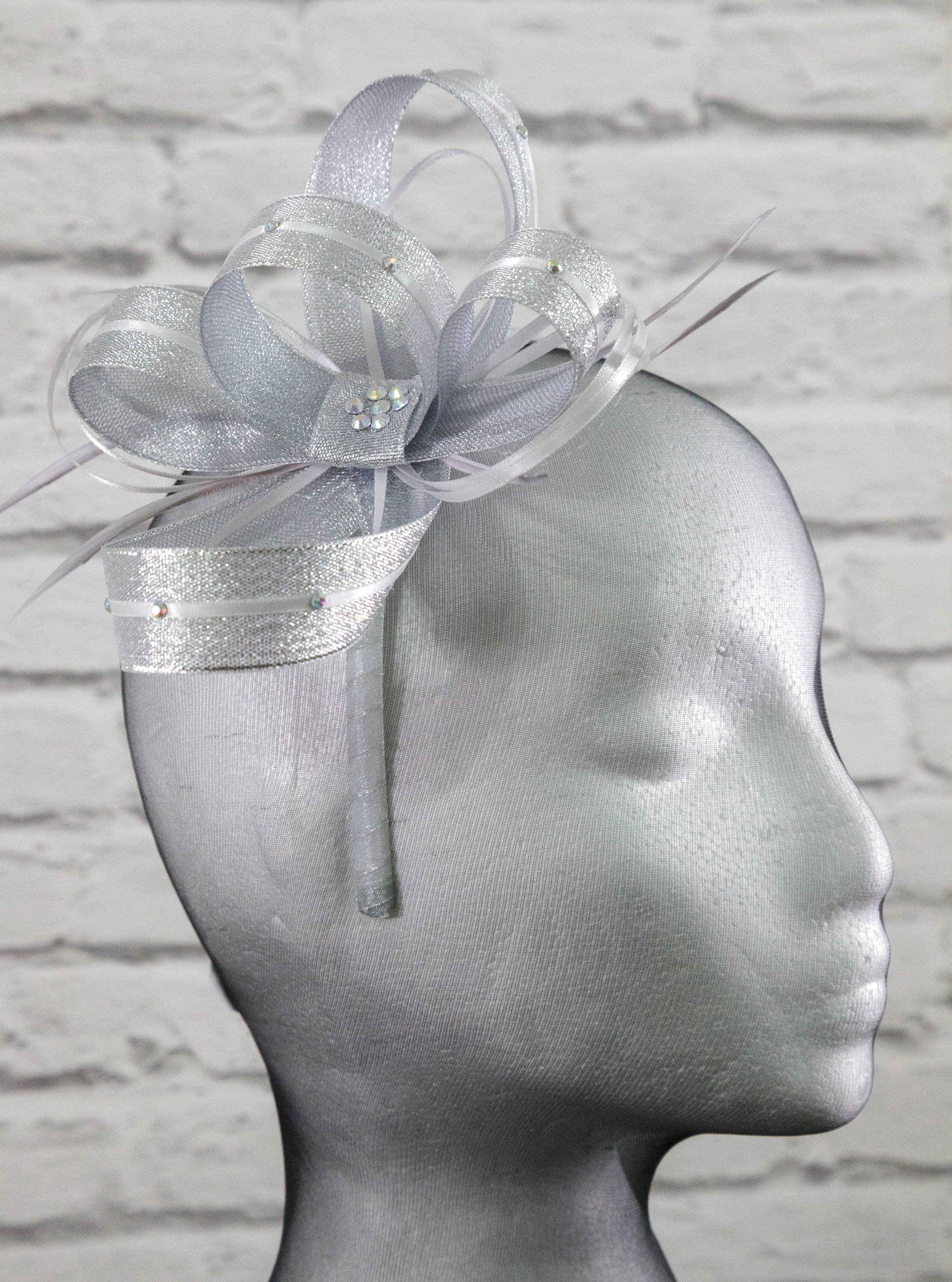 Metallic Silver Fascinator With 