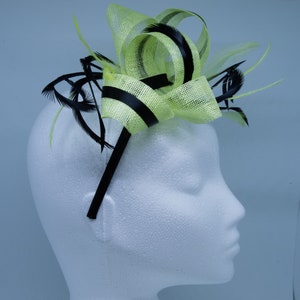 Citrus lime and black fascinator on an clip, comb and Alice band image 5