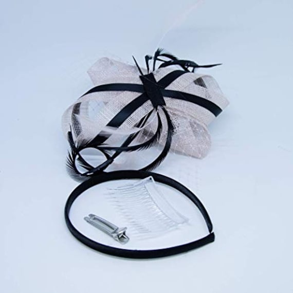 Blush Pink Fascinator With Black Accent 