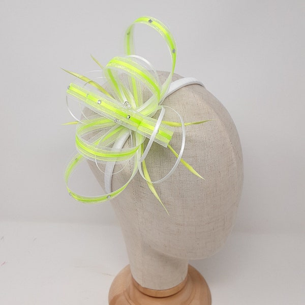 Citrus lime  and white fascinator with diamanté on a comb, clip and alice band …