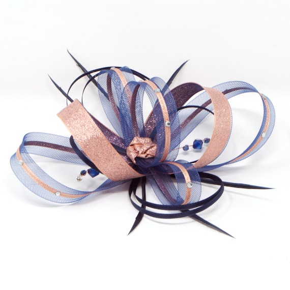 Navy Blue Fascinator With Rose Gold 