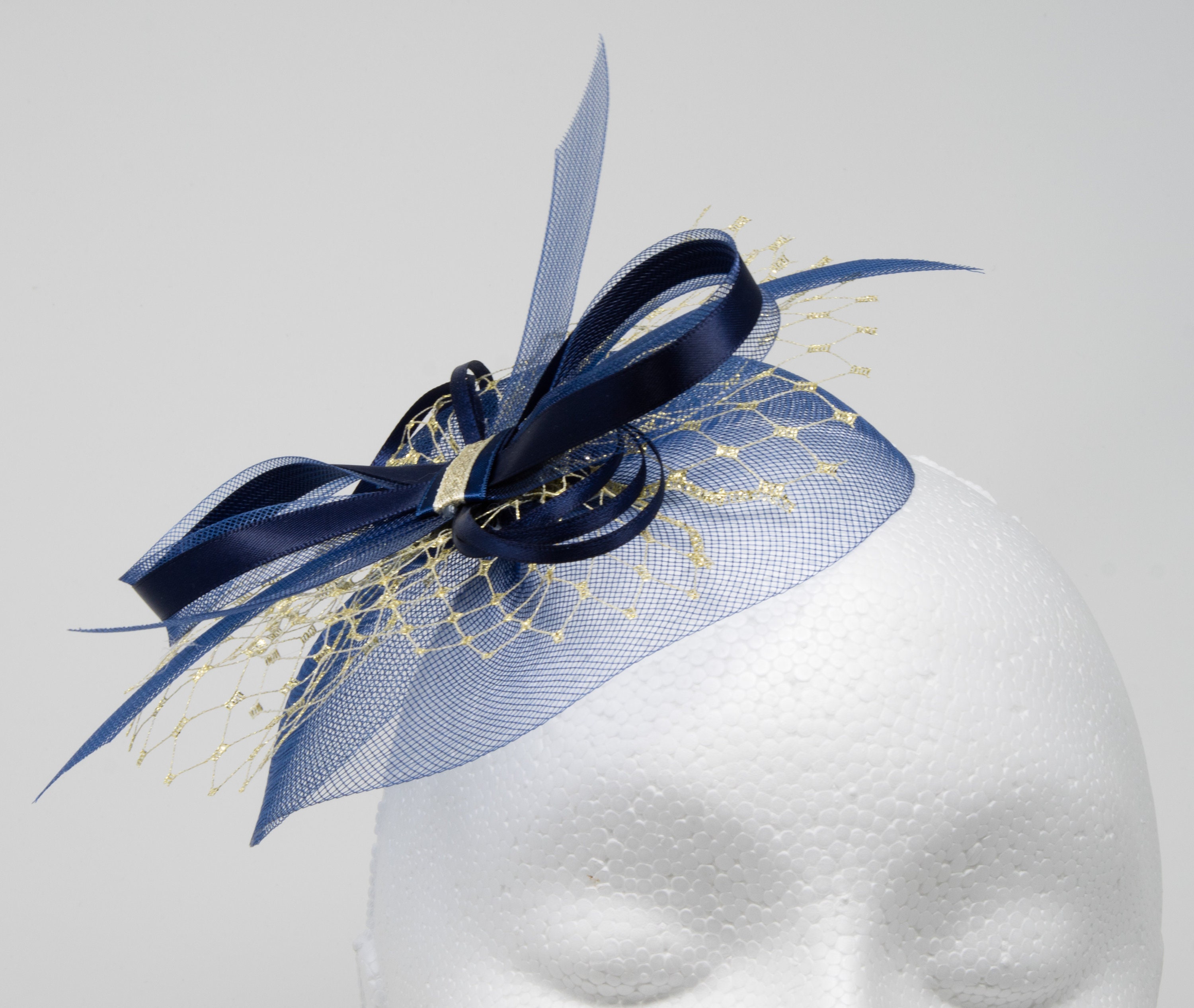 Navy Blue and Gold Dainty Fascinator 