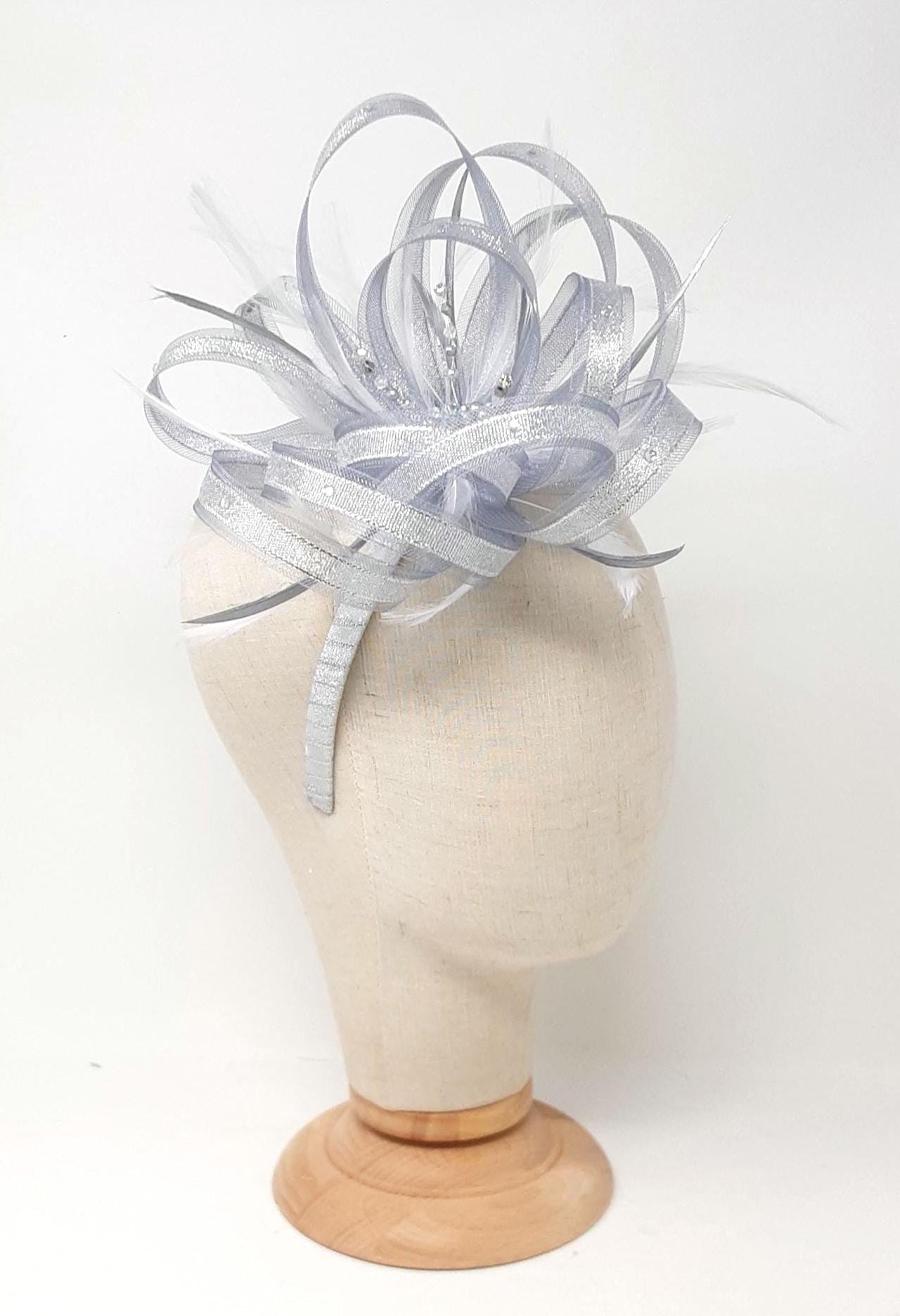 Metallic Silver Fascinator With Centre Bead Cluster on Comb, Alice