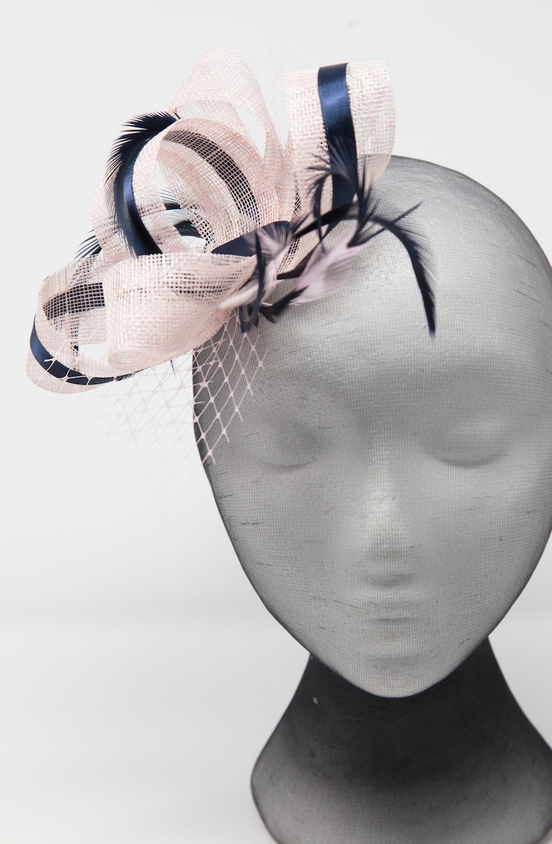 Blush Pink and Navy Fascinator on a Comb Alice Band & Clip. Etsy