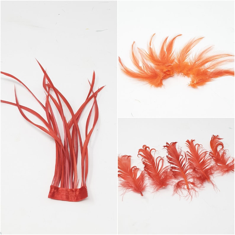 Burnt orange feathers for hat making, coque, biots, turkey and hackle milinery fascinator DIY. image 1