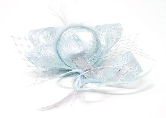 comb or Alice band Pale ice blue and silver fascinator on a clip