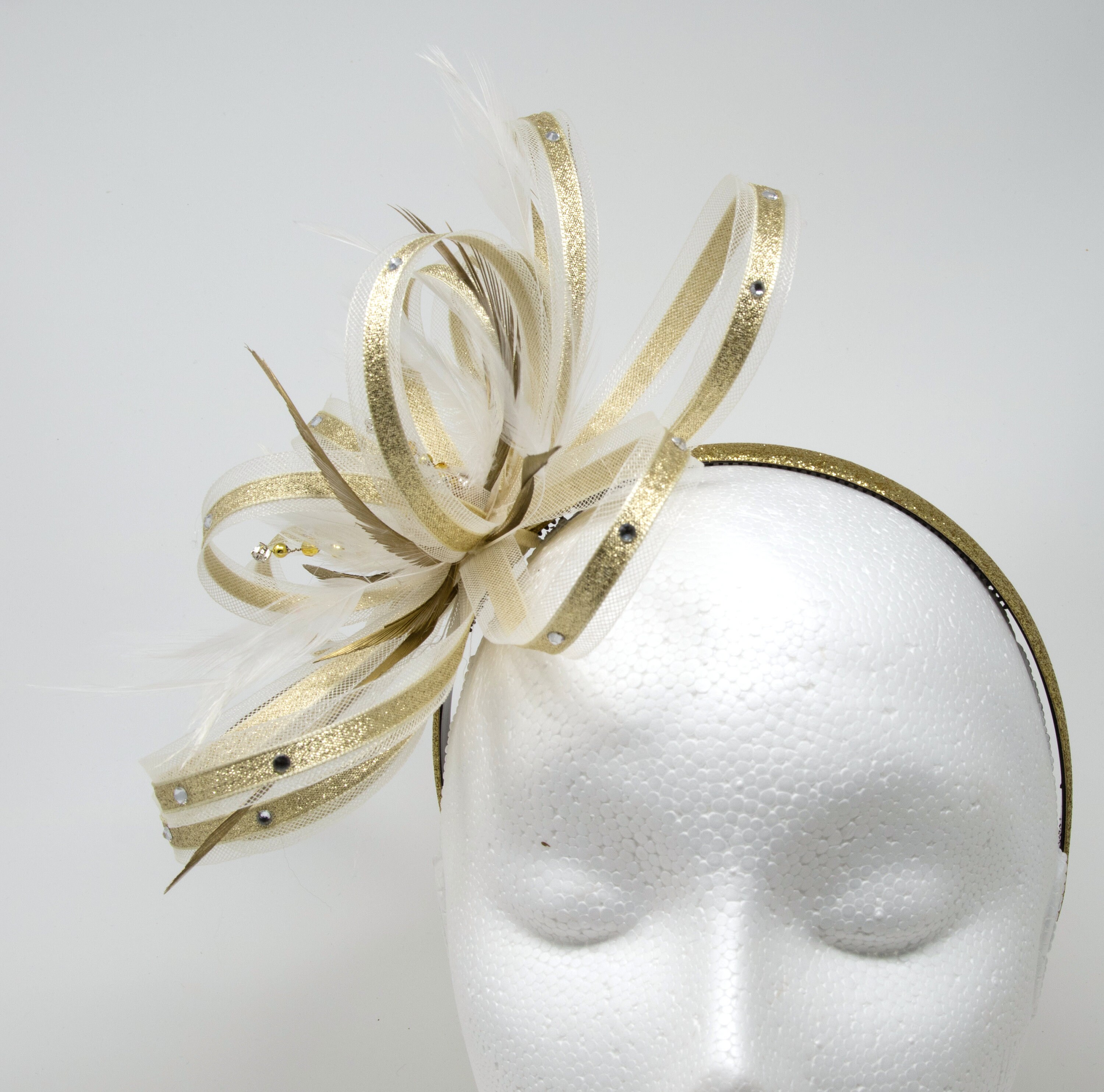 Metallic Gold and Ivory Fascinator With 