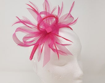 Fuchsia pink fascinator on a clip, comb and Alice band