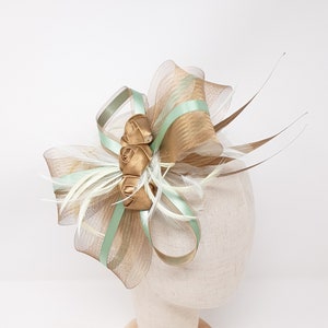 Gold rose and sage green fascinator on a clip, comb and Alice band image 1