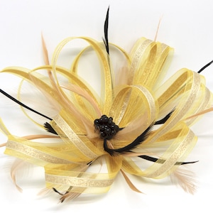 Metallic gold and black fascinator with centre bead cluster on comb, Alice band or clip.