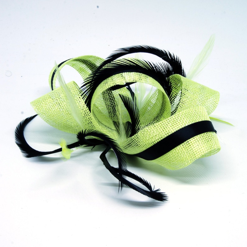 Citrus lime and black fascinator on an clip, comb and Alice band image 3