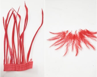 Red feathers for hat making, coque, biots, turkey and hackle milinery fascinator DIY.