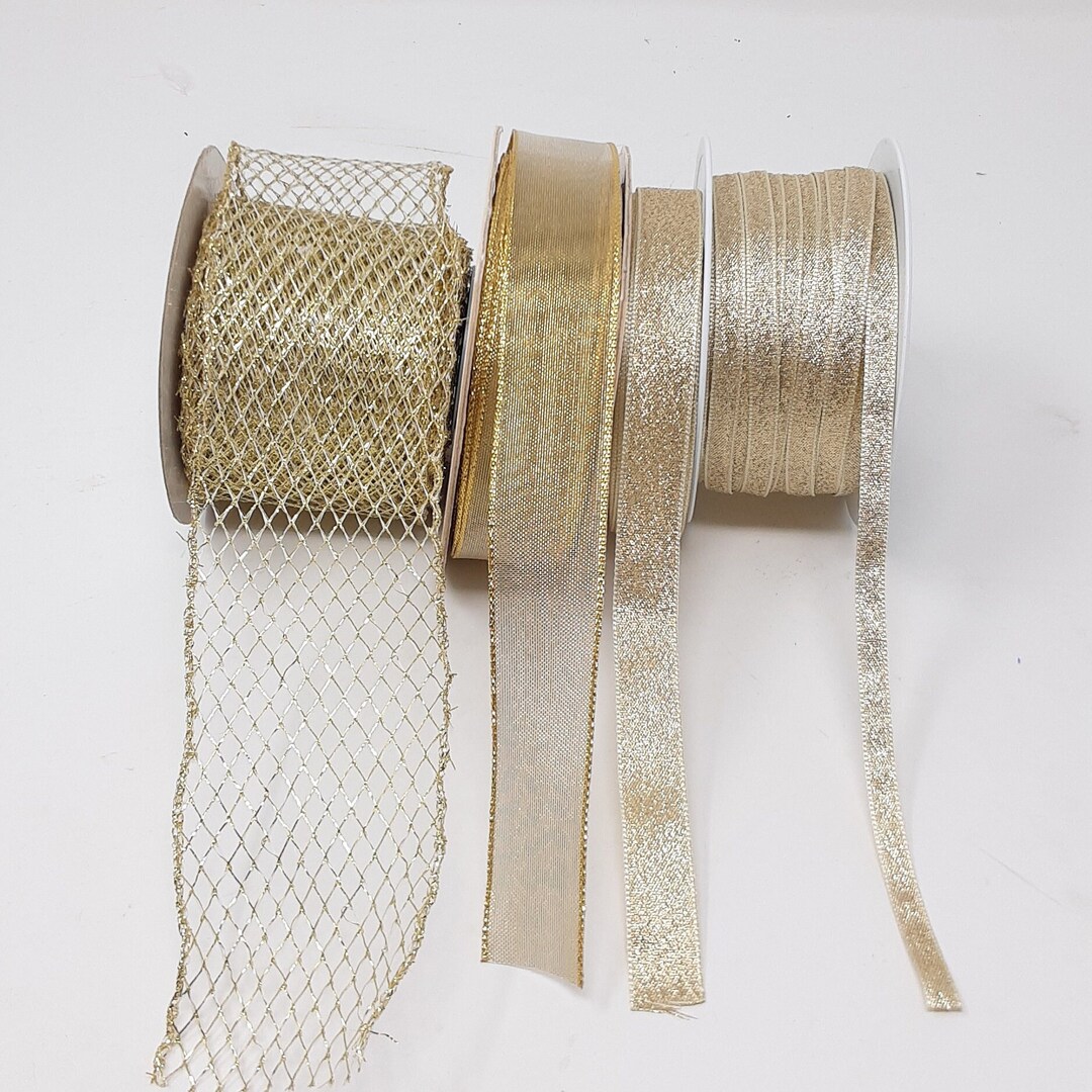 Metallic Gold Ribbon, Mesh 7mm, 15mm, 25mm, 60mm for Milinery ...