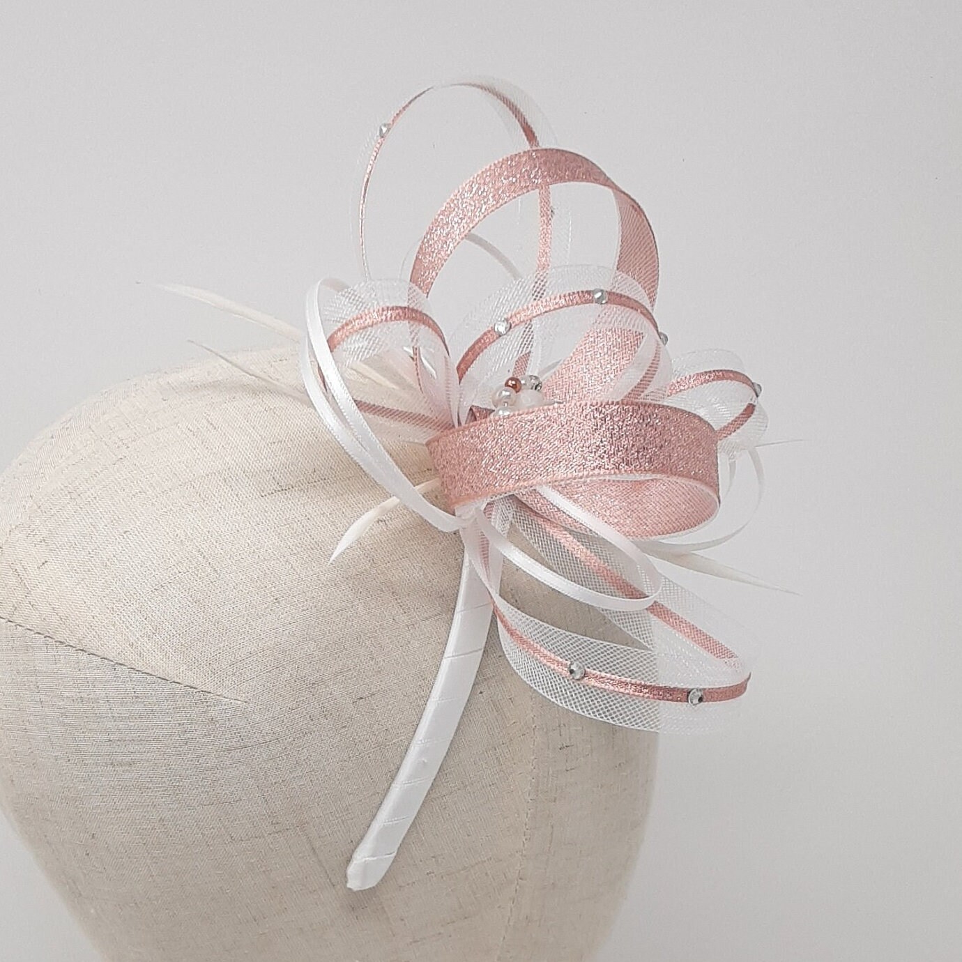 Rose Gold Fascinator: Beaded Diamanté Headpiece, Wedding 
