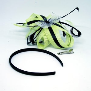 Citrus lime and black fascinator on an clip, comb and Alice band image 7