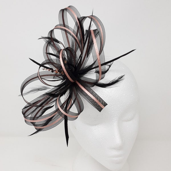 Black and rose gold fascinator with a touch of sparkling diamantè on clip, comb and Alice band.