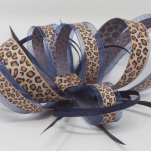 Leopard print navy blue fascinator on a comb, clip & alice band