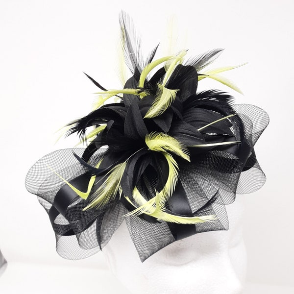 Black and lime crinoline fascinator on a clip,comb and Alice band