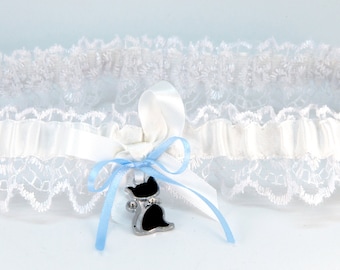 Wedding Garter with Lucky Black Cat charm Plus Size