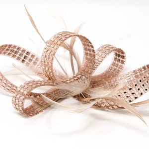 Metallic rose gold mesh fascinator on a clip comb and Alice band