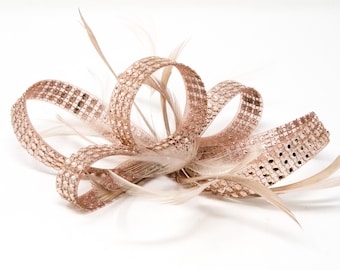 Metallic rose gold mesh fascinator on a clip comb and Alice band