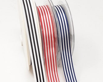 Striped ribbon black and white, navy and white, red and white, for milinery fascinator craft DIY. Sold by the meter