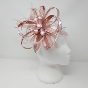 Rose Gold Fascinator: Blush Pink Feather Diamante Headpiece