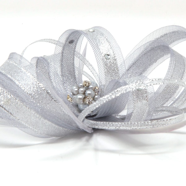 Sparkling silver fascinator with  bead cluster and diamante' on a comb, Alice band & clip.
