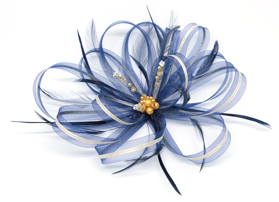 Navy Blue Fascinator With Silver or 